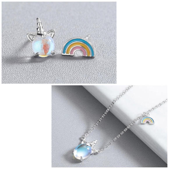 [Set] Stainless Steel CZ Stone Unicorn Rainbow Set - Picture 7 of 8